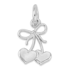 925 Sterling Silver Ribbon Cherry Charm - Cute Heart Shaped Cherry Jewelry Gifts